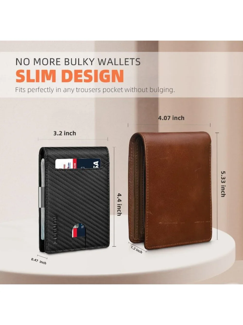 〽️Man Matt Black Leather Money RFID Blocking Pocket Bifold Credit Card Wallet